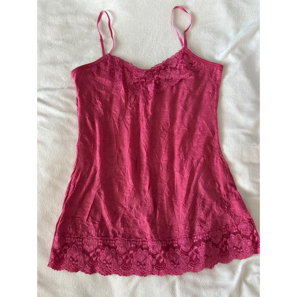 Y2K vintage 90s Maurices Pink Lace Trim Cami Tank Women's Size Medium layering